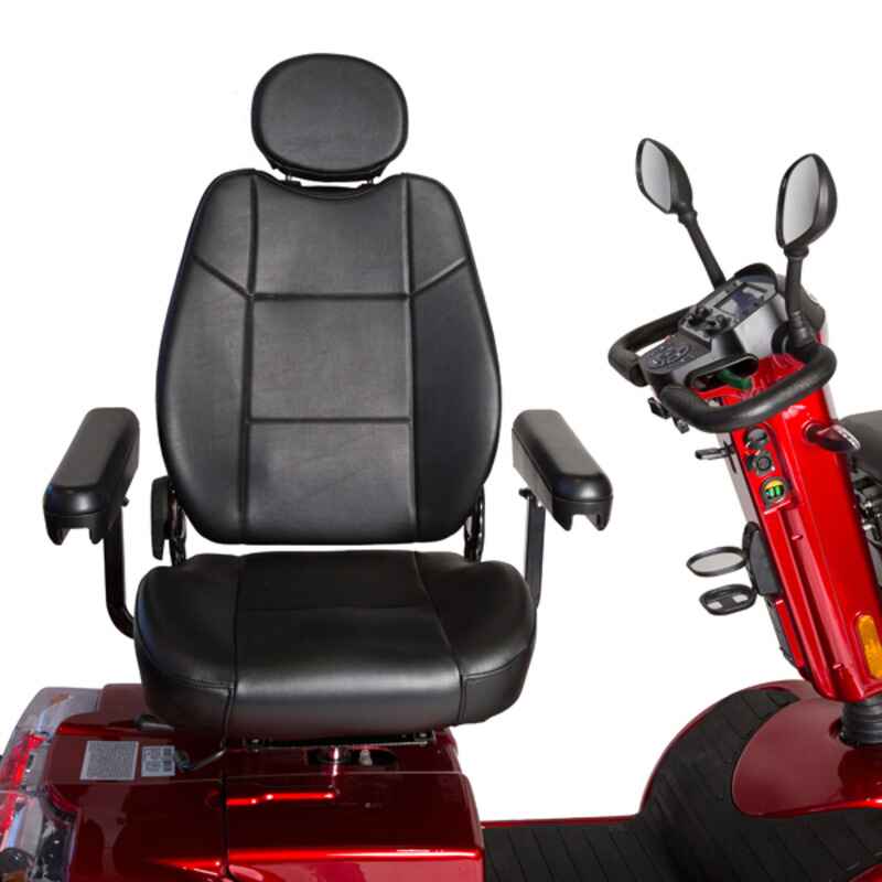 Freedom Gladiator Mobility Scooter in red side view with the swivel chair