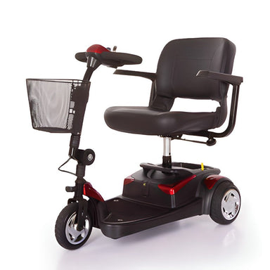 Front isometric view of the Freedom Lunar 3 mobility scooter in red.