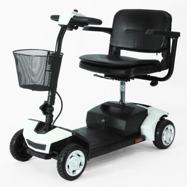 Front isometric view of the Freedom Lunar 4S mobility scooter in white.