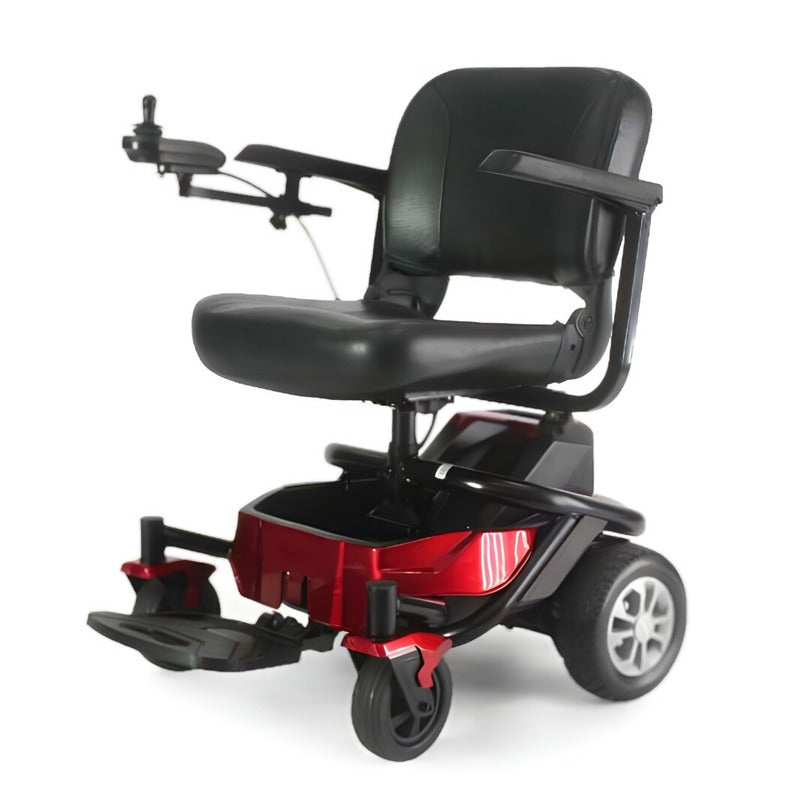 Front isometric view of the Freedom Lunar Powerchair in red