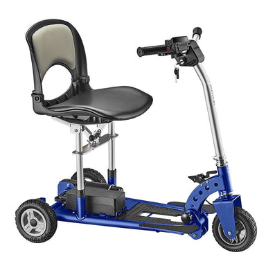 Right side view of the SupaScoota Microlite Mobility scooter in dark blue