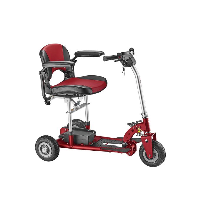 Left view of SupaScooter SupaLite Mobility Scooter in Red with optional armrests.