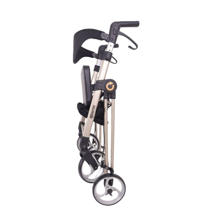 Top Gun Air Max Z01 Rollator Walker in gold collapsed down for transport