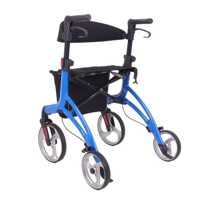 rear view of the top gun airmax z08 rollator walker in blue