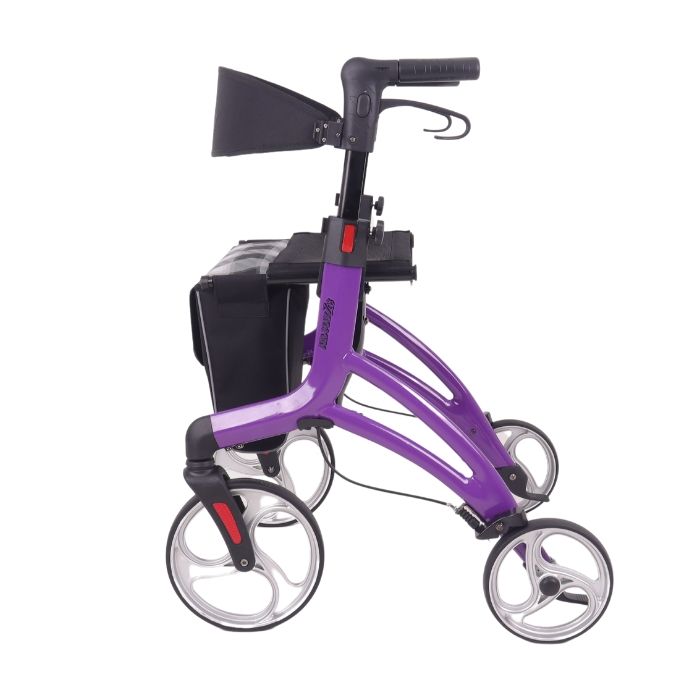 side view of the top gun airmax z08 rollator walker in purple