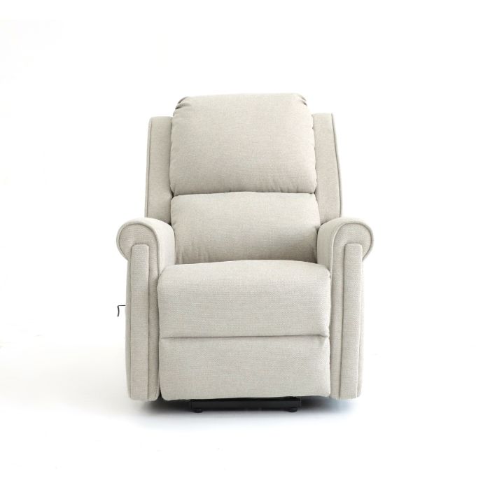 Front view of a beige Top Gun Augustus Electric lift chair in the standard position