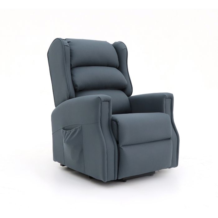 Isometric view of a Navy Blue Top Gun Caesar Electric lift chair in the seated position