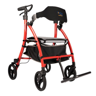 front view of the Top Gun Combi Rollator walker in fire engine red colour