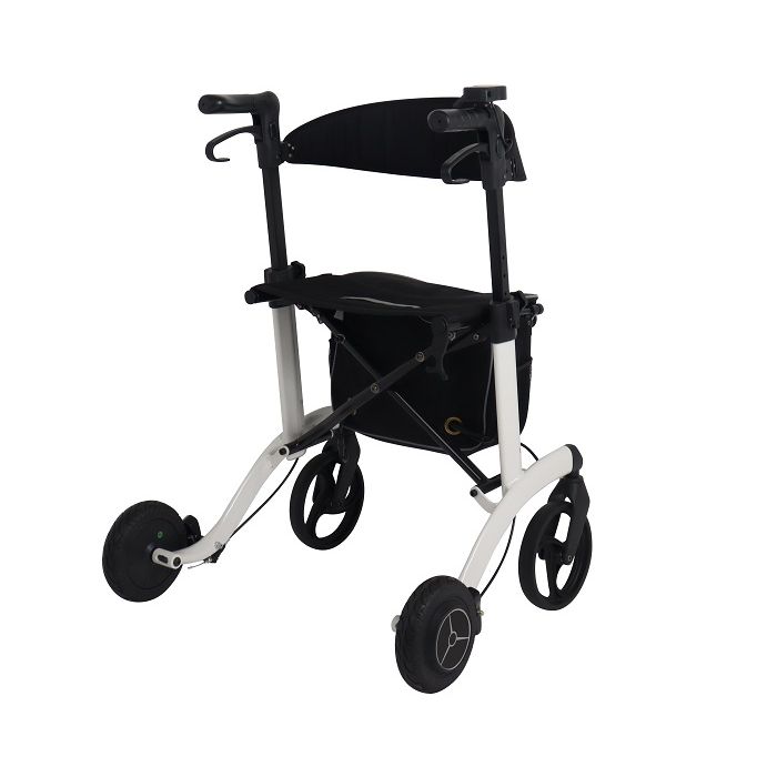 side view of top gun ezi-walk rollator electric walker in white