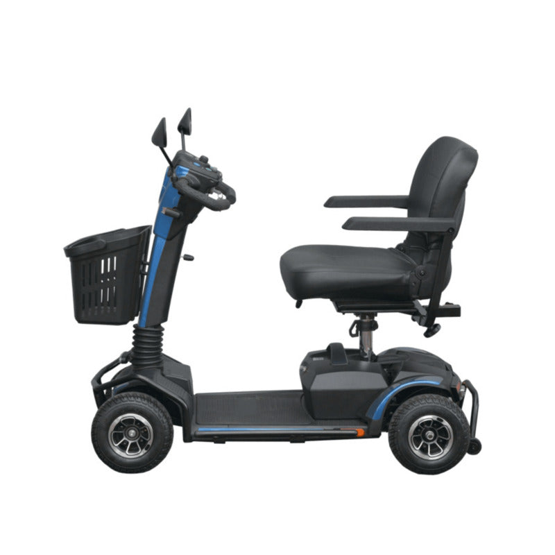 Side view of the Top Gun Lion mobility scooter in blue