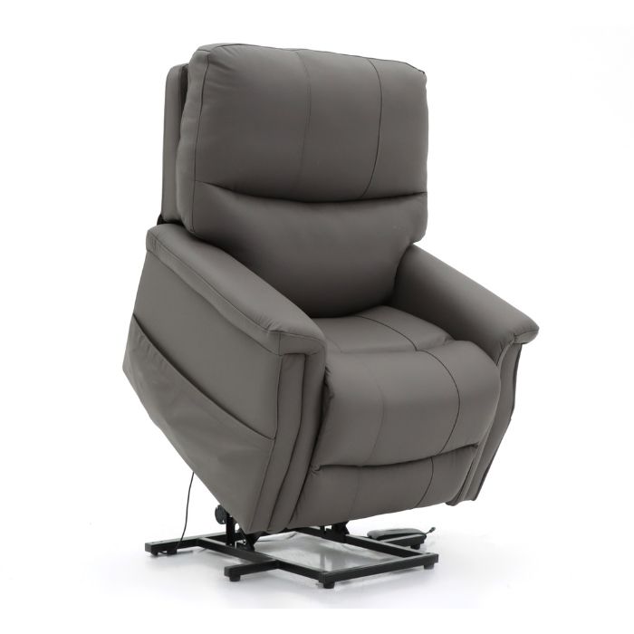 Isometric view of a Grey, Standard size Top Gun Maximus Electric Lift Chair in the lifted position.