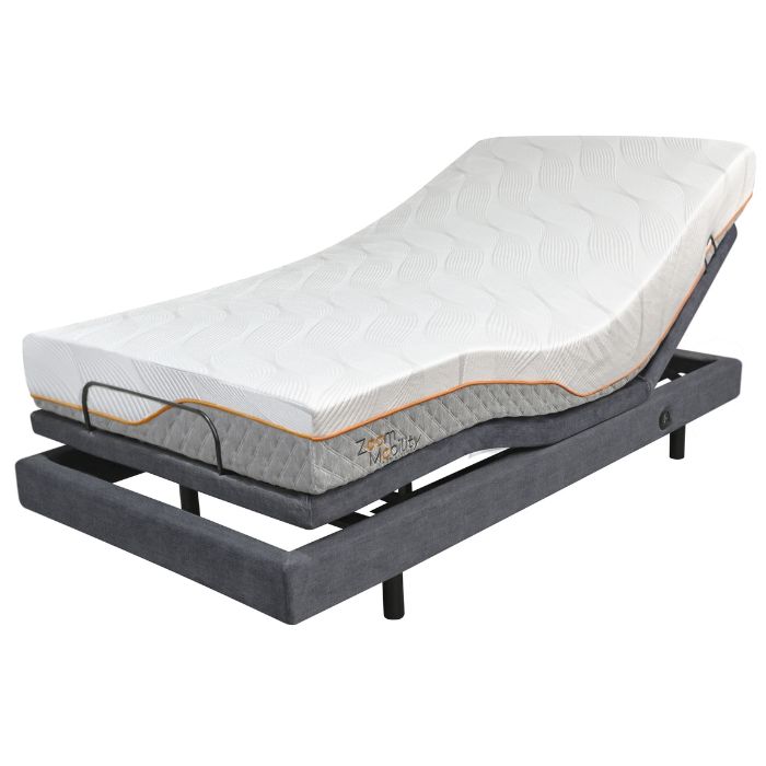 The Top Gun Medical Matress displayed on a Top Gun Royal Adjustable bed in the elevated positions