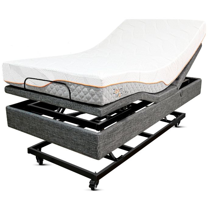 The Top Gun Medical Matress displayed on a Top Gun Royal Plus Adjustable bed in the elevated positions