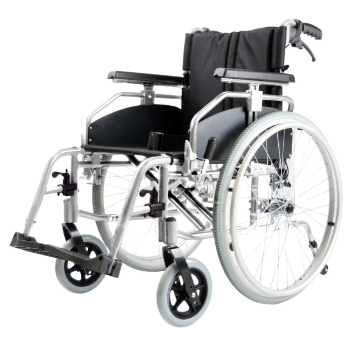 Front Isometric view of the Top Gun Stryker wheelchair in white