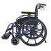 Side view of the Top Gun Stryker wheelchair in blue.