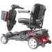 Rear isometric view of the Top Gun Tranzforma electric wheelchair in the scooter mode