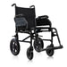 Front isometric view of the Top Gun Trojan wheelchair in black