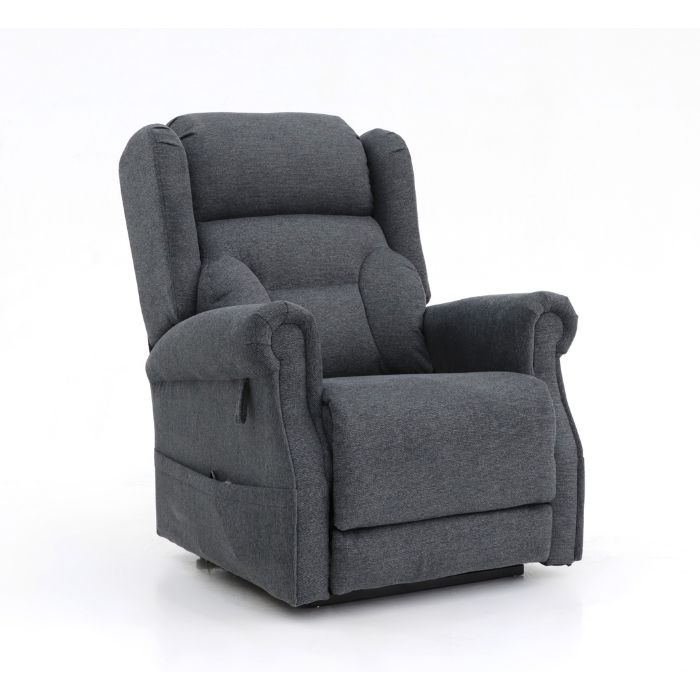 Isometric view of a Dark Grey coloured Top Gun Valentina Electric Lift Chair in the seated position.