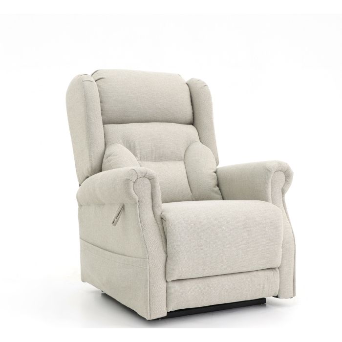 Isometric view of a Beige coloured Top Gun Valentina Electric Lift Chair in the seated position.