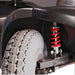 Close up view of the suspension of a Trek Bravo Mobility Scooter in Grey.