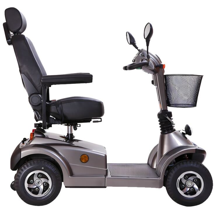 Side view of the Trek Bravo Mobility Scooter in Grey.