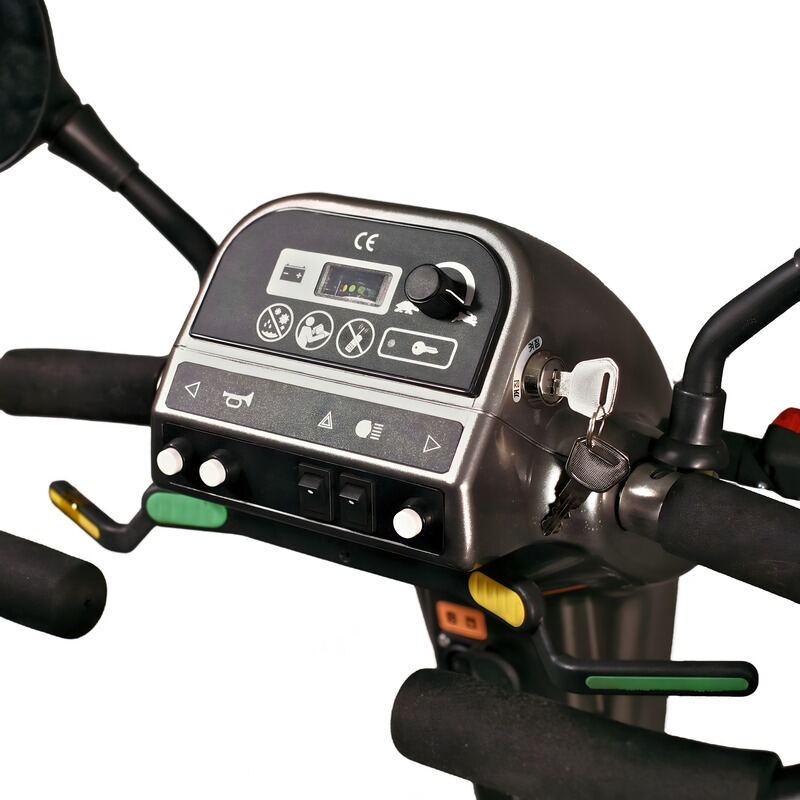 Close up of the Tiller Controls for a Trek Bravo Mobility Scooter in Grey.