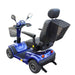 Rear isometric view of the Trek Evolution 4 Mobility Scooter in Blue.