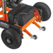 Close view of the Anti-Tip wheels on a Trek SupaScoota Safari Powerchair in Orange